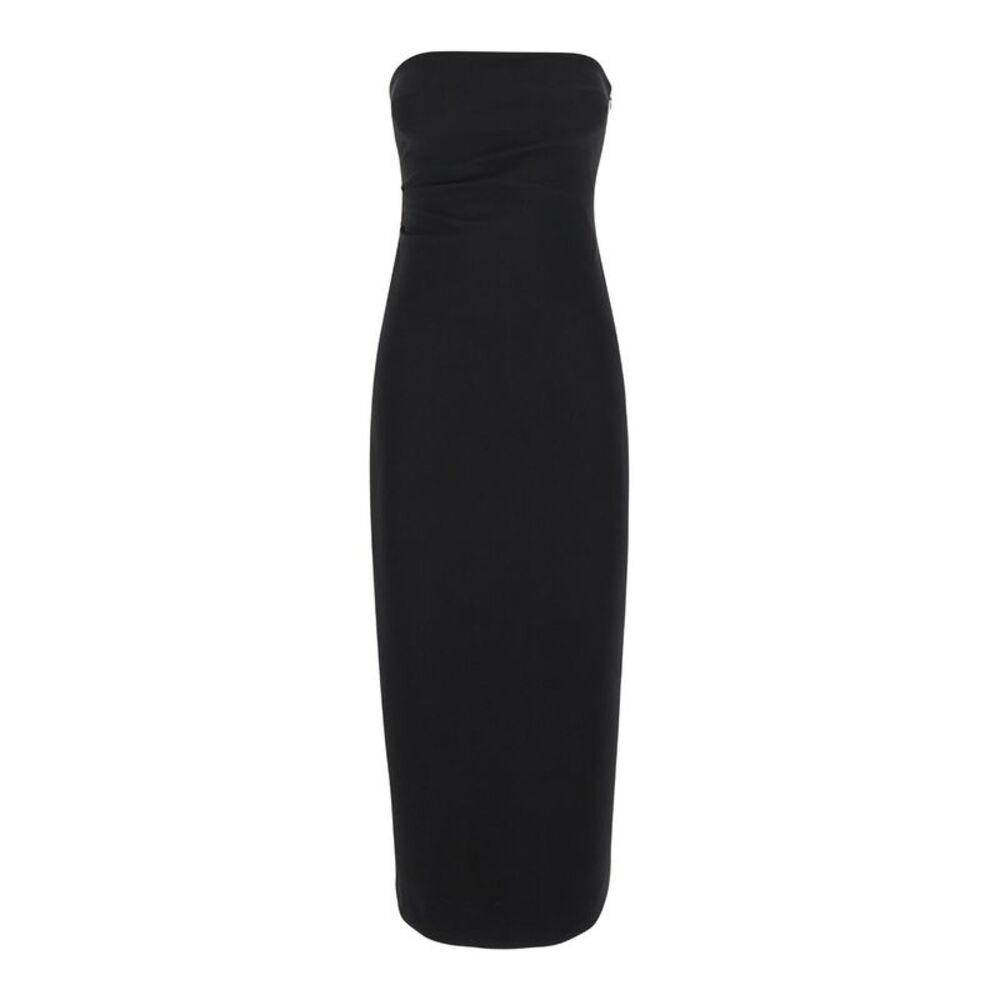 Plain Women Black Bustier Dress With Slit In Tech Fabric Woman